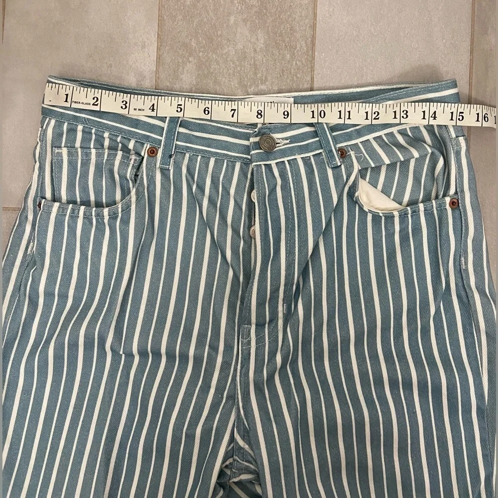 Reformation Cynthia Striped High Rise Straight Jeans Metro Wash Blue & White 29